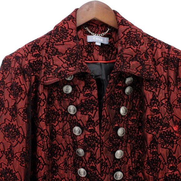 Vintage CASS Jacket Womens Red Knit Button Front Abstract Pattern Large 80s Rare - Picture 2 of 10